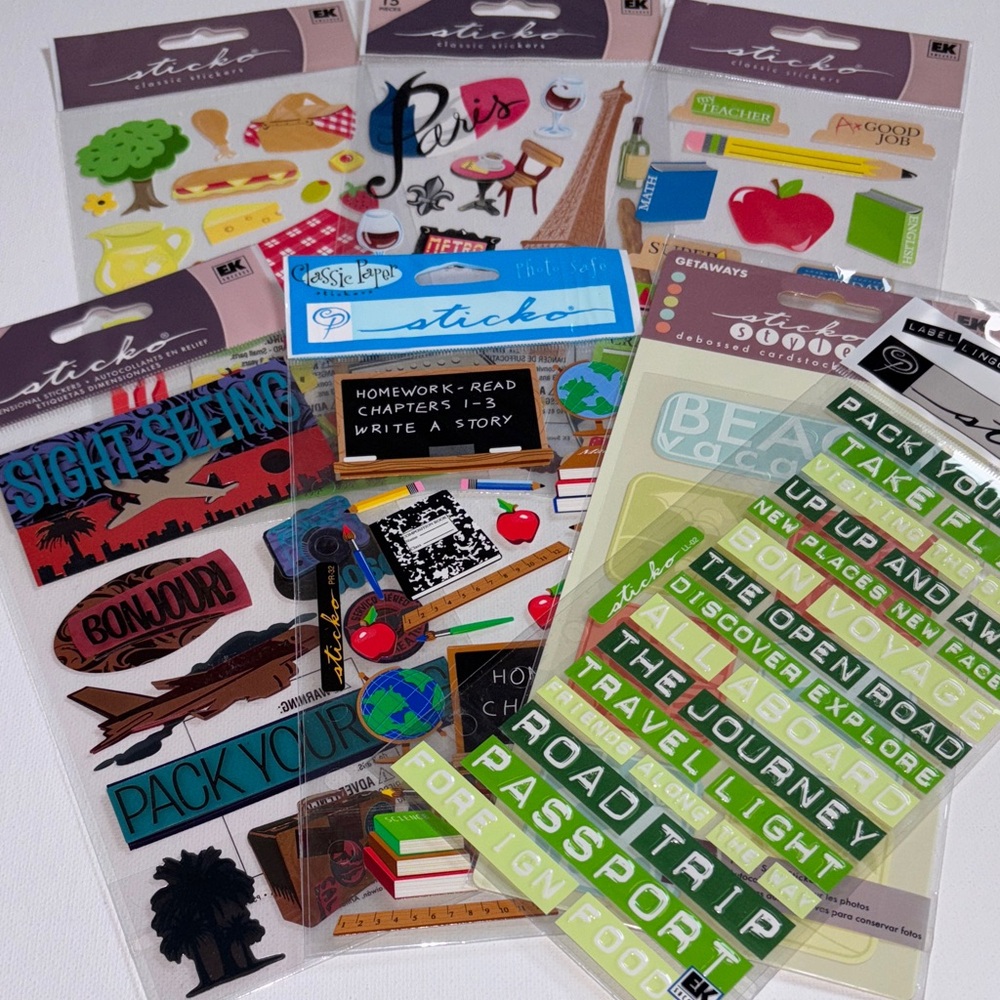 STICKO STICKERS SCRAPBOOKING STICKERS EK SUCCESS NEW PICNIC PARIS TRAVEL SCHOOL